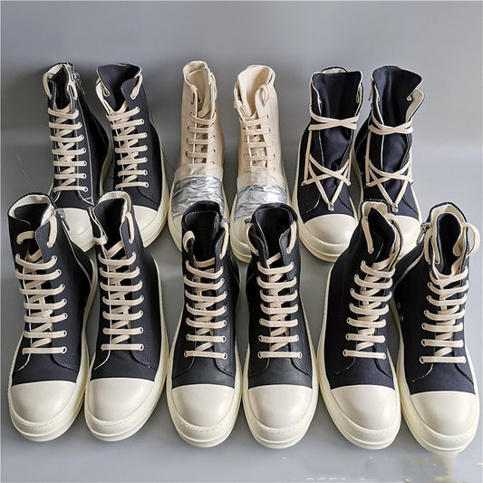 19SS High Top Shoes Secondary Line High Top Canvas Five Mangs Star Satin Old Wax Cloth Silver Pleated TPU Thick Sole